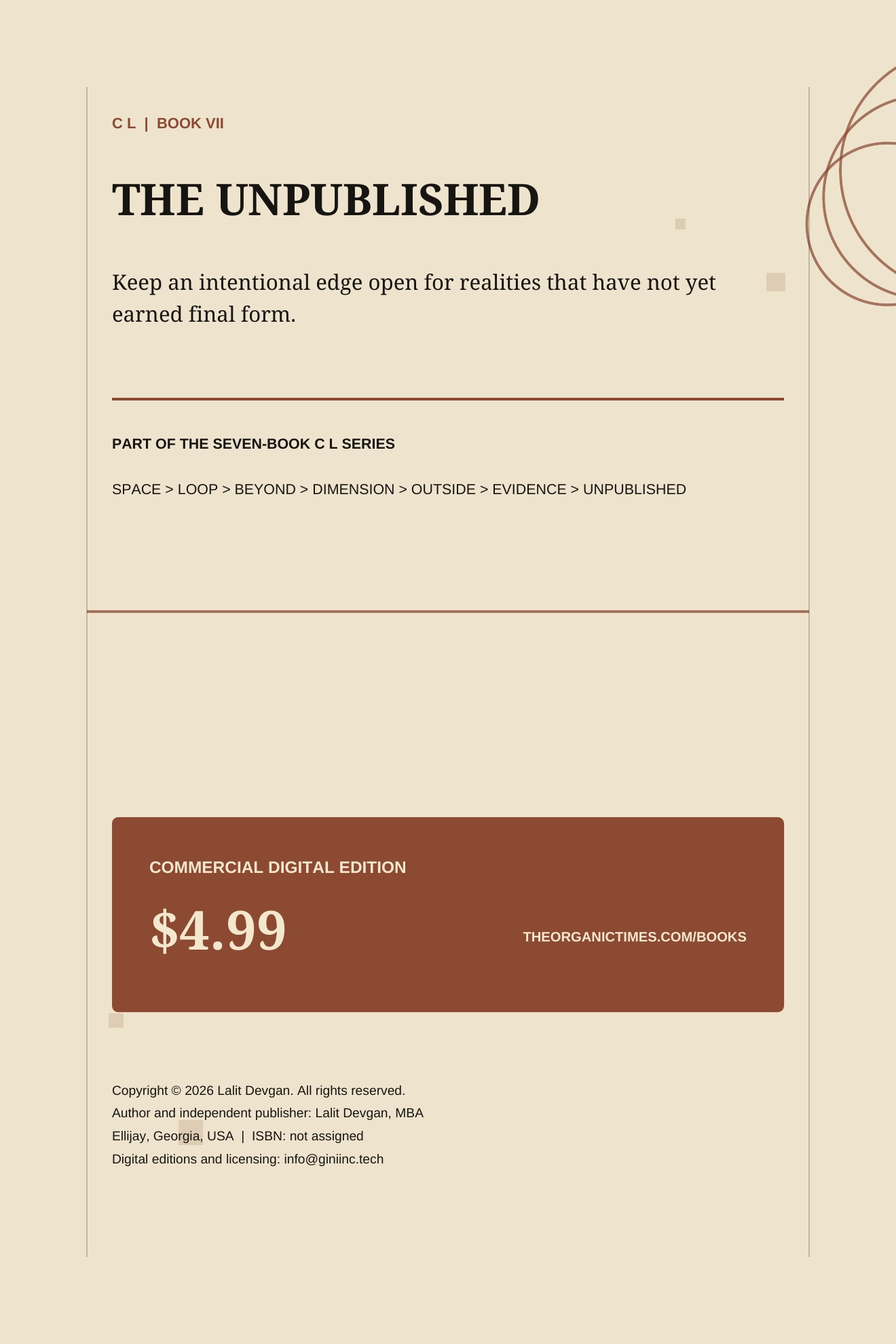 C L: The Living Context, Book VII · The Unpublished · Back cover
