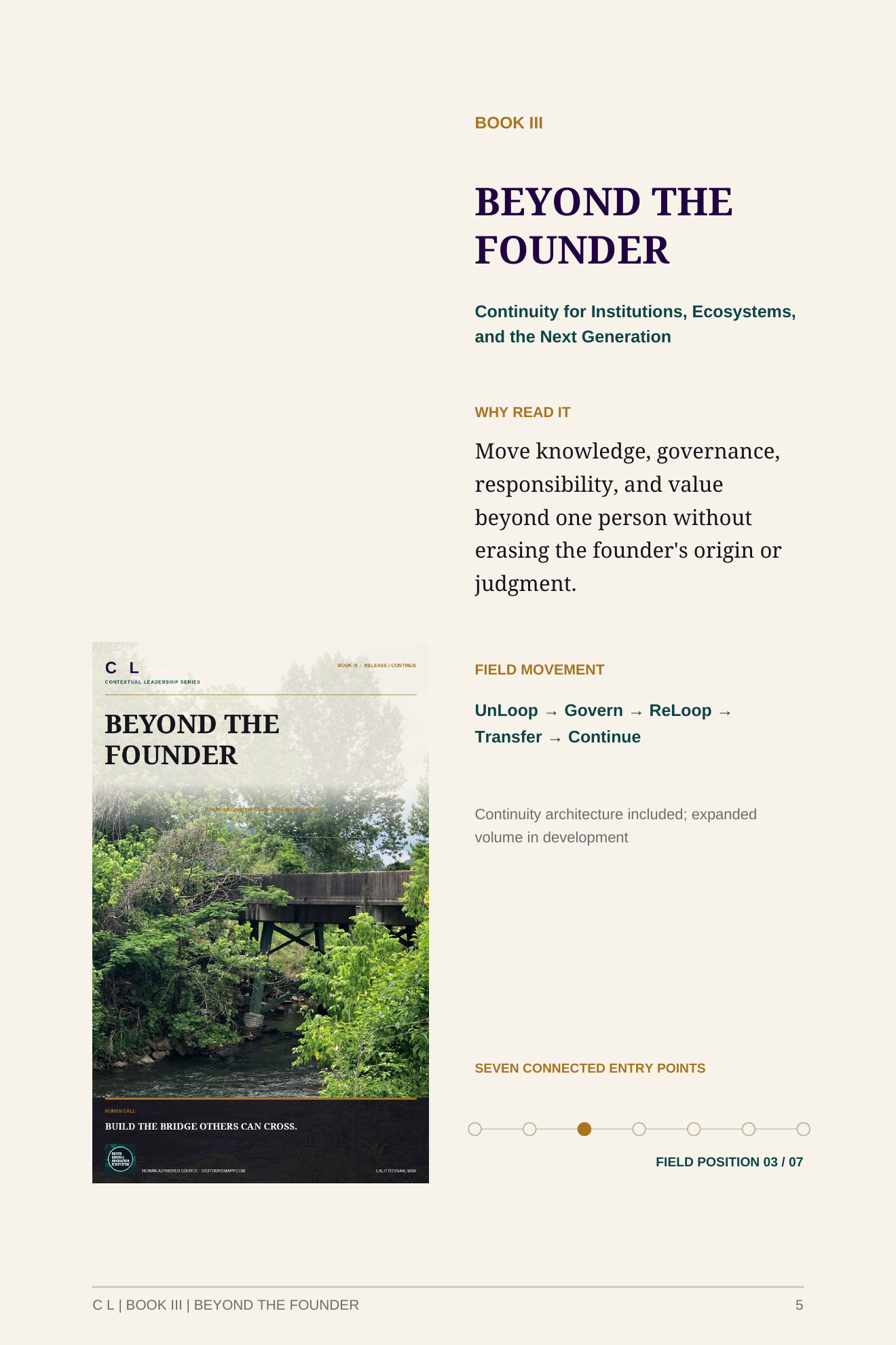 C L founding reader guide page 5 of 11: Book III: Beyond the Founder