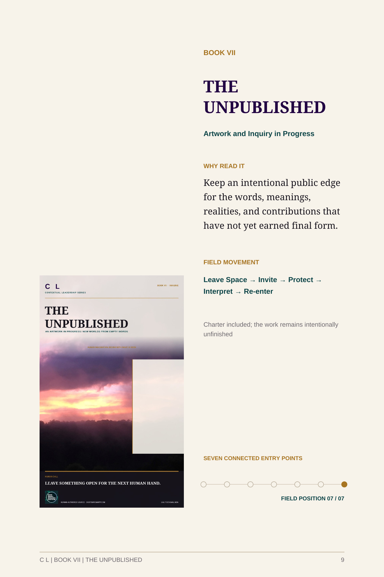 C L founding reader guide page 9 of 11: Book VII: The Unpublished